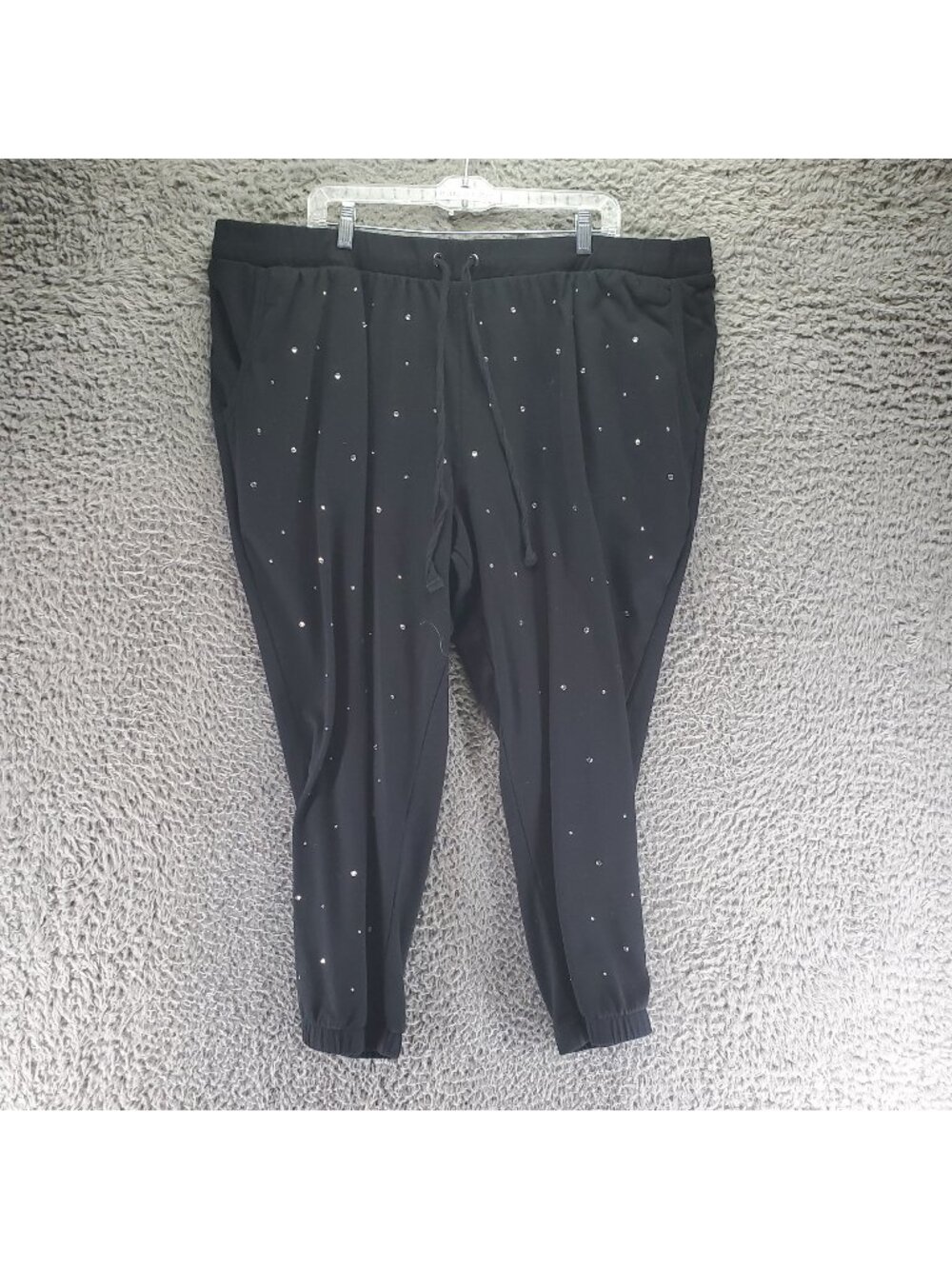 Roamans Pants Womens Plus Size 26/38 2X Black Drawstring Rhinestone Joggers